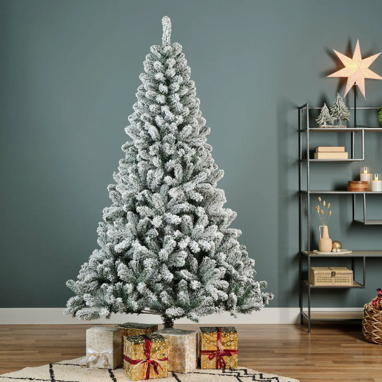 EMINZA Sapin artificiel de Noël (H150 cm) King Vert enneigé Sapin enneigé