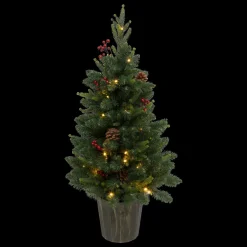 JJA Sapin artificiel de Noël lumineux (H90 cm) Baies et pomme de pin Sapin vert lumineux Online