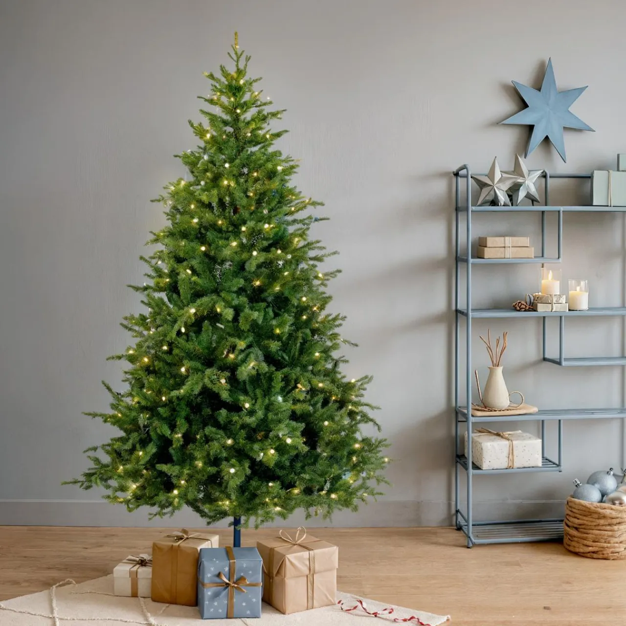 EMINZA Sapin de Noël artificiel lumineux 480 LED (H210 cm) Idaho Vert sapin Sapin vert lumineux Clearance