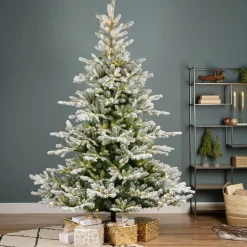 EMINZA Sapin de Noël artificiel lumineux 550 LED (H210 cm) Glorious Vert enneigé Sapin enneigé lumineux Best