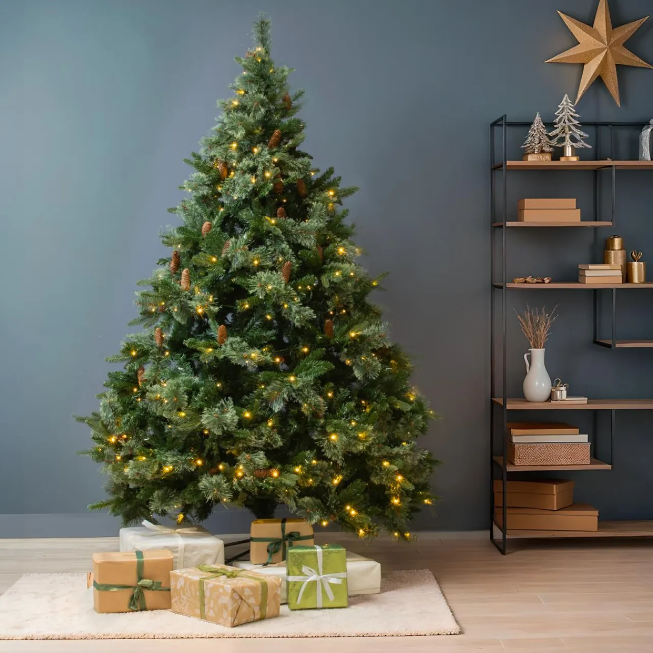 EMINZA Sapin de Noël artificiel lumineux (H240 cm) Washington Luxe Vert sapin Sapin vert lumineux Best