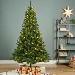 EMINZA Sapin de Noël artificiel lumineux 200 LED (H150 cm) King Vert sapin Sapin vert lumineux Hot