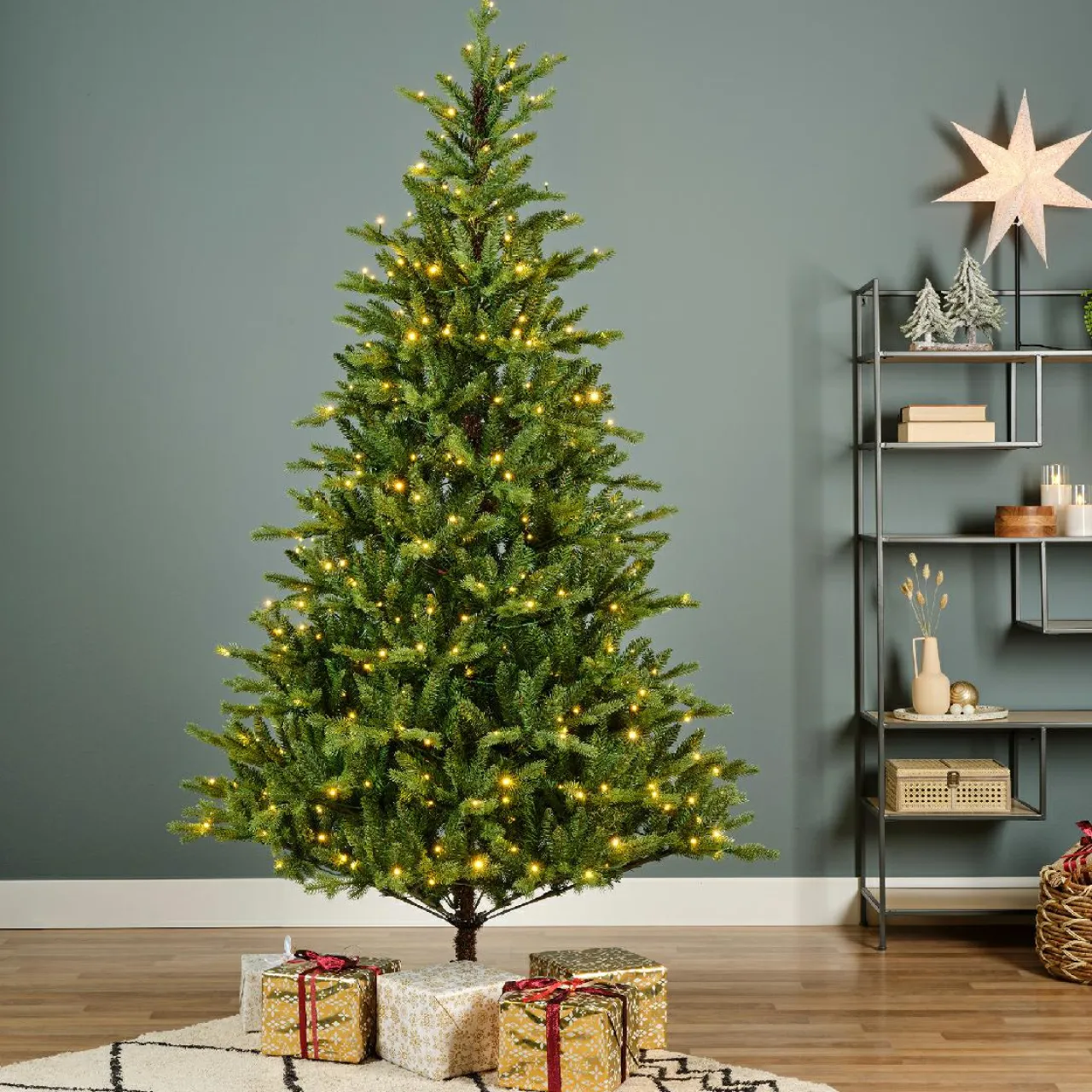 EMINZA Sapin de Noël artificiel lumineux (220 LED) H150 cm Allix Vert sapin Sapin vert lumineux New