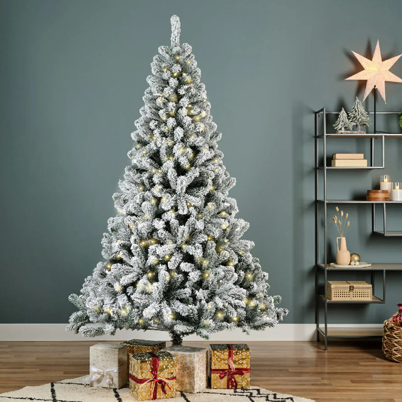 EMINZA Sapin de Noël artificiel lumineux 260 LED (H180 cm) King Vert enneigé Sapin enneigé lumineux Online