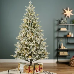 EMINZA Sapin de Noël artificiel lumineux 320 LED (H180 cm) Allix Vert enneigé Sapin enneigé lumineux New