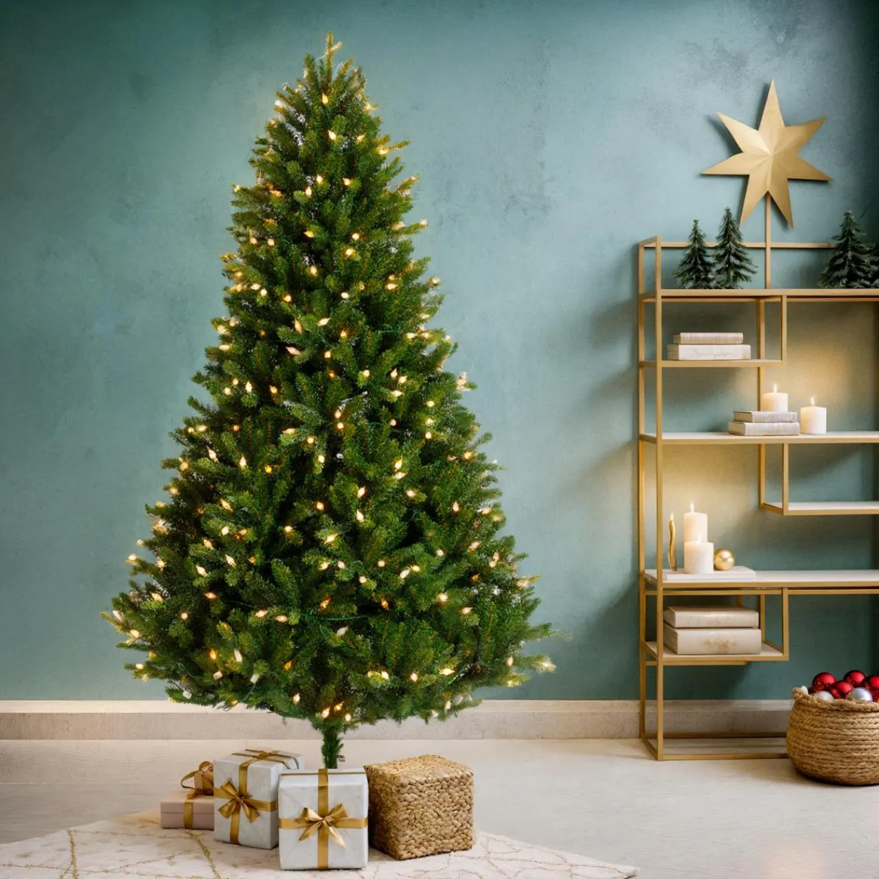 EMINZA Sapin de Noël artificiel lumineux 320 LED (H180 cm) Barrow Vert sapin Sapin vert lumineux Discount