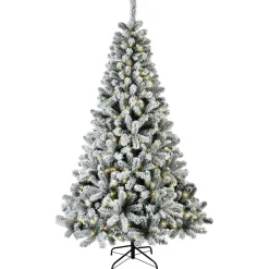 EMINZA Sapin de Noël artificiel lumineux 200 LED (H150 cm) King Vert enneigé Sapin enneigé lumineux Best