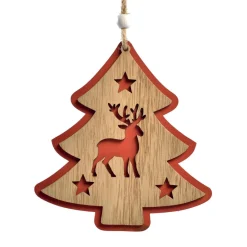 CHRISTMAS DREAM Sapin de Noël en bois à suspendre (H12 cm) Renne des forêts Rouge Sale