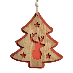 CHRISTMAS DREAM Sapin de Noël en bois à suspendre (H12 cm) Caribou des forêts Rouge Best