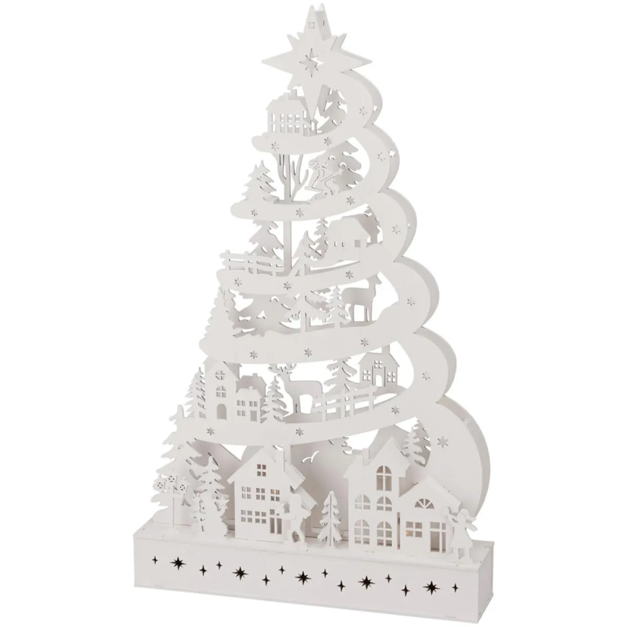 KOOPMAN Sapin de Noël lumineux en bois 15 LED (H45 cm) Conte de Neige Blanc Outlet