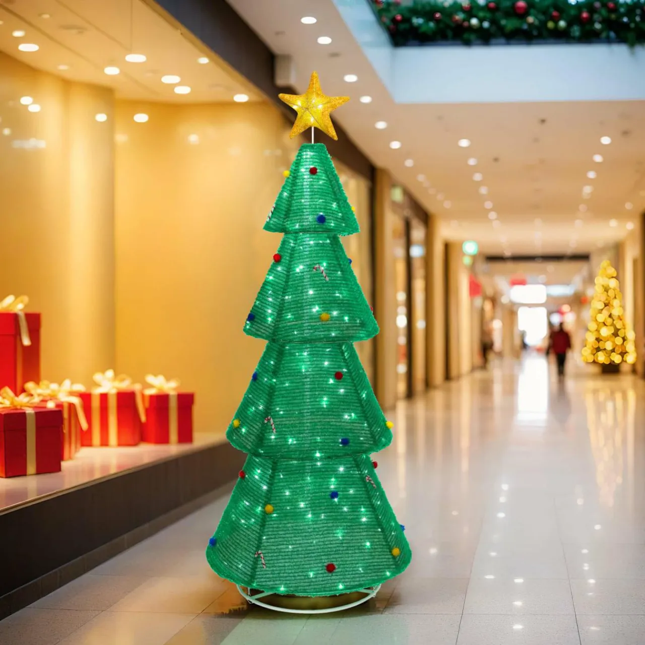 JJA Sapin de Noël lumineux 200 LED (H188 cm) Grande étoile Blanc froid Vert Clearance
