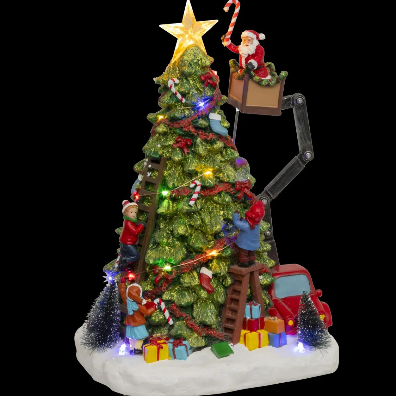JJA Sapin de Noël musical et animé (H39 cm) Père Noël en nacelle Multicolore Clearance