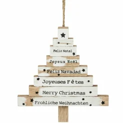 Feeric Lights & Christmas Sapin de Noël à suspendre en bois (H15 cm) Langues du monde Blanc Clearance