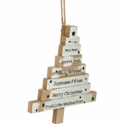 Feeric Lights & Christmas Sapin de Noël à suspendre en bois (H15 cm) Langues du monde Blanc Clearance