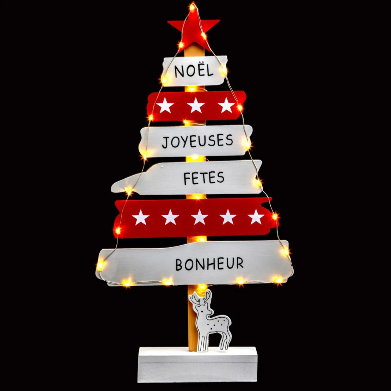 Feeric Lights & Christmas Sapin lumineux en bois à piles (H50 cm) Blanc chaud Hot