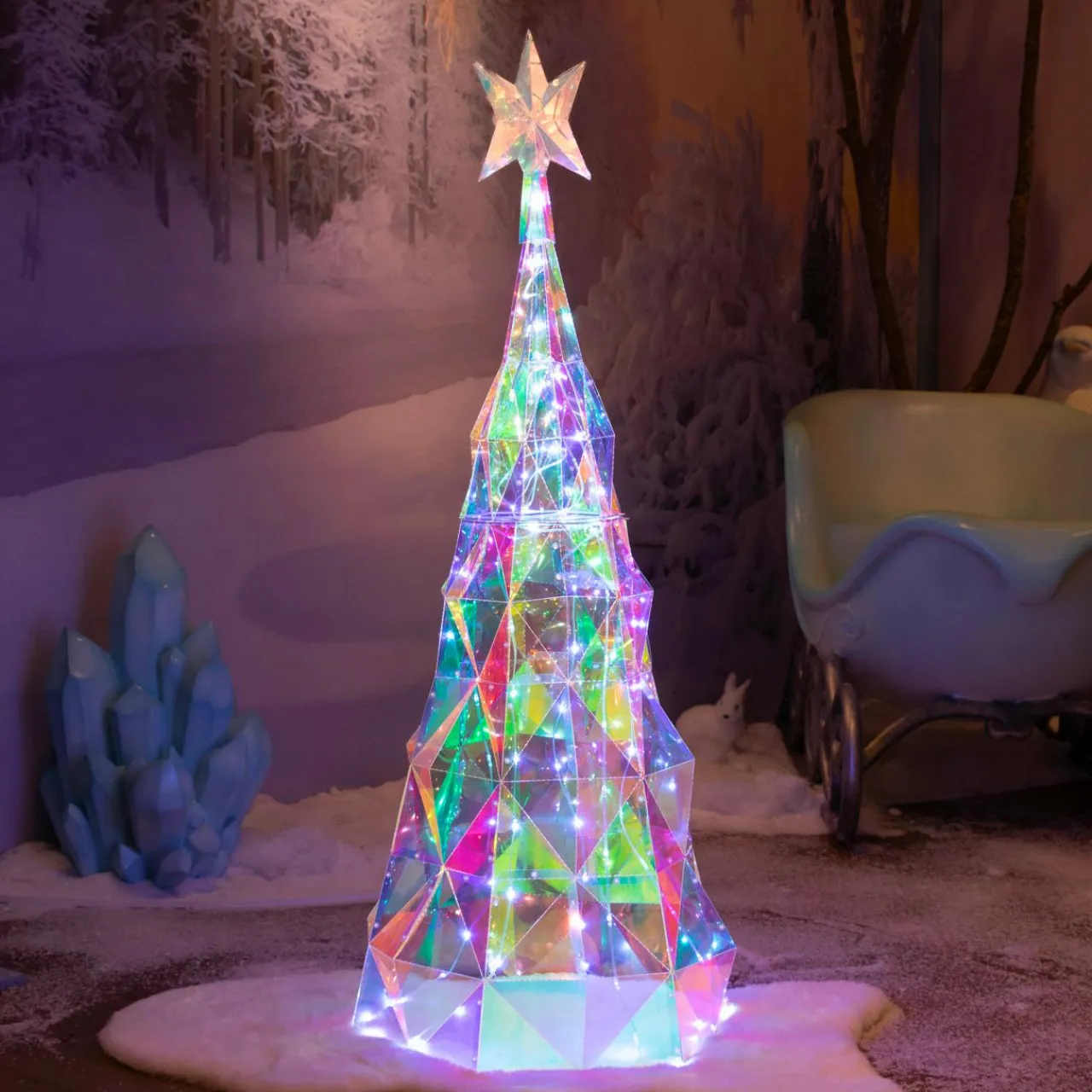 KAEMINGK Sapin lumineux 120 Micro LED (H110 cm) Ice Blanc froid Transparent irisé