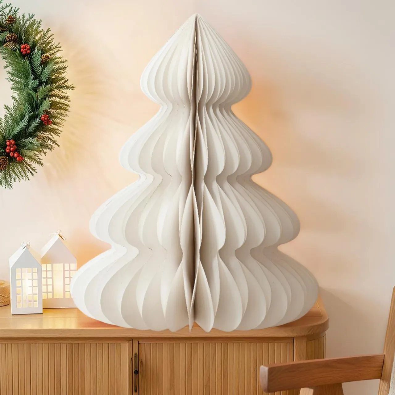 KAEMINGK Sapin papier à poser (H90 cm) Fermeture Magnétique Blanc Best