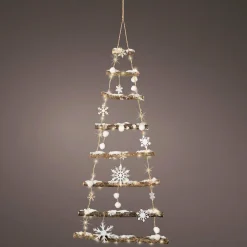 KAEMINGK Sapin à suspendre en bois illuminé à piles (H100 cm) Flocons Blanc chaud New