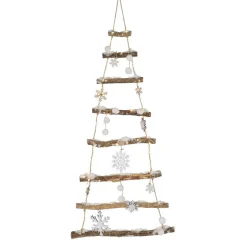 KAEMINGK Sapin à suspendre en bois illuminé à piles (H100 cm) Flocons Blanc chaud New