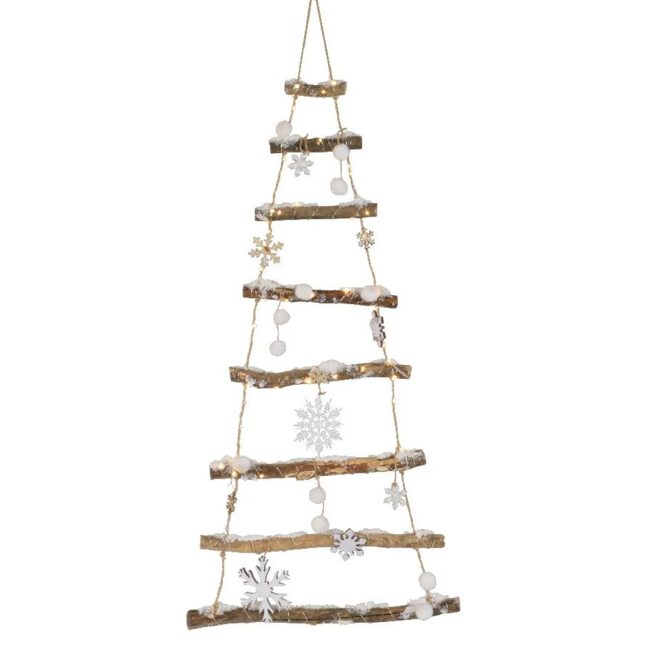 KAEMINGK Sapin à suspendre en bois illuminé à piles (H100 cm) Flocons Blanc chaud New
