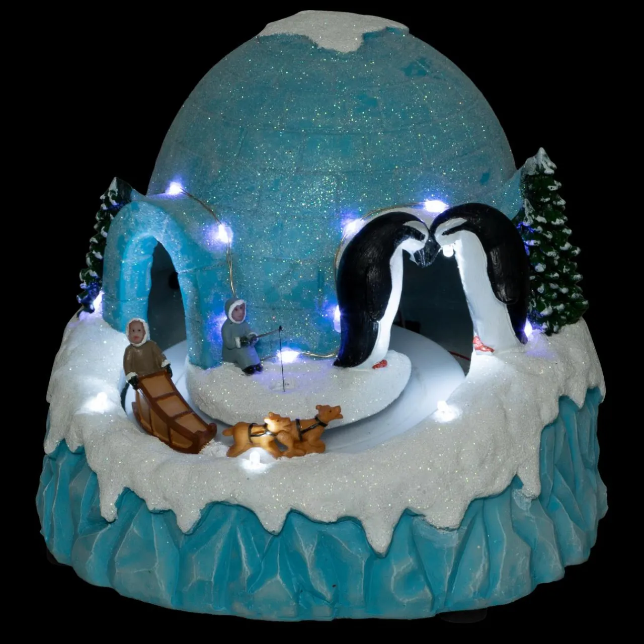FEERIC LIGHTS Scène de vie illuminée, musicale et animée (H22 cm) Igloo et chiens de traineaux