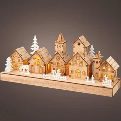 KAEMINGK Scène de vie lumineuse à piles en bois (30 x H13 cm) Hameau féerique New