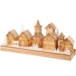 KAEMINGK Scène de vie lumineuse à piles en bois (30 x H13 cm) Hameau féerique New