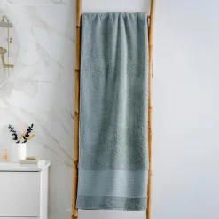 EMINZA Serviette de bain coton bio (90 x 150 cm) Méline Bleu glacier New