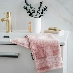EMINZA Serviette de bain coton bio (30 x 50 cm) Méline Rose Pêche Sale