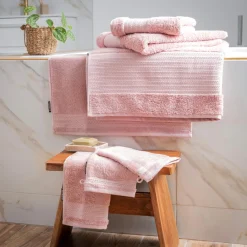 EMINZA Serviette de bain coton bio (30 x 50 cm) Méline Rose Pêche Sale