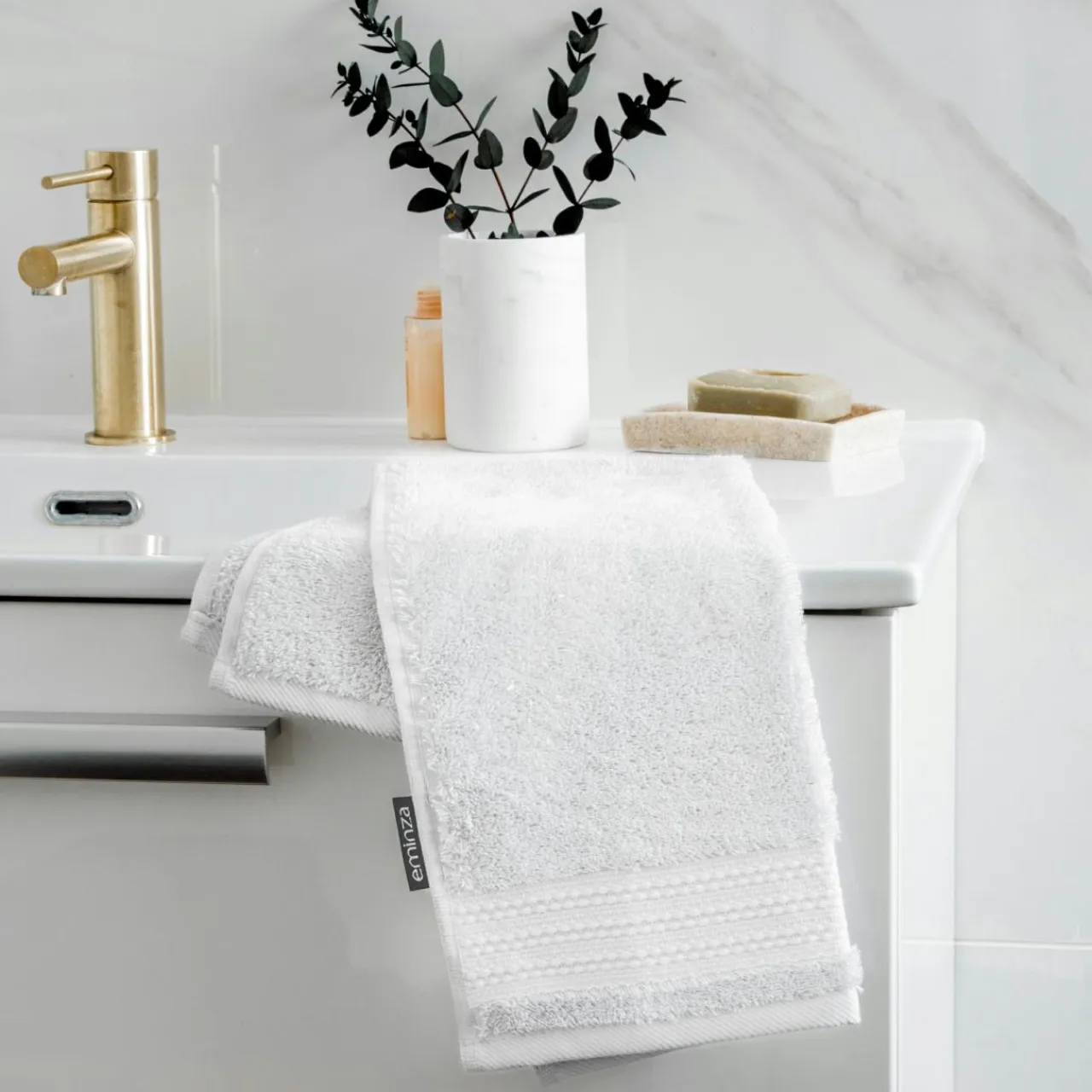EMINZA Serviette de bain coton bio (30 x 50 cm) Méline chantilly Blanc Online