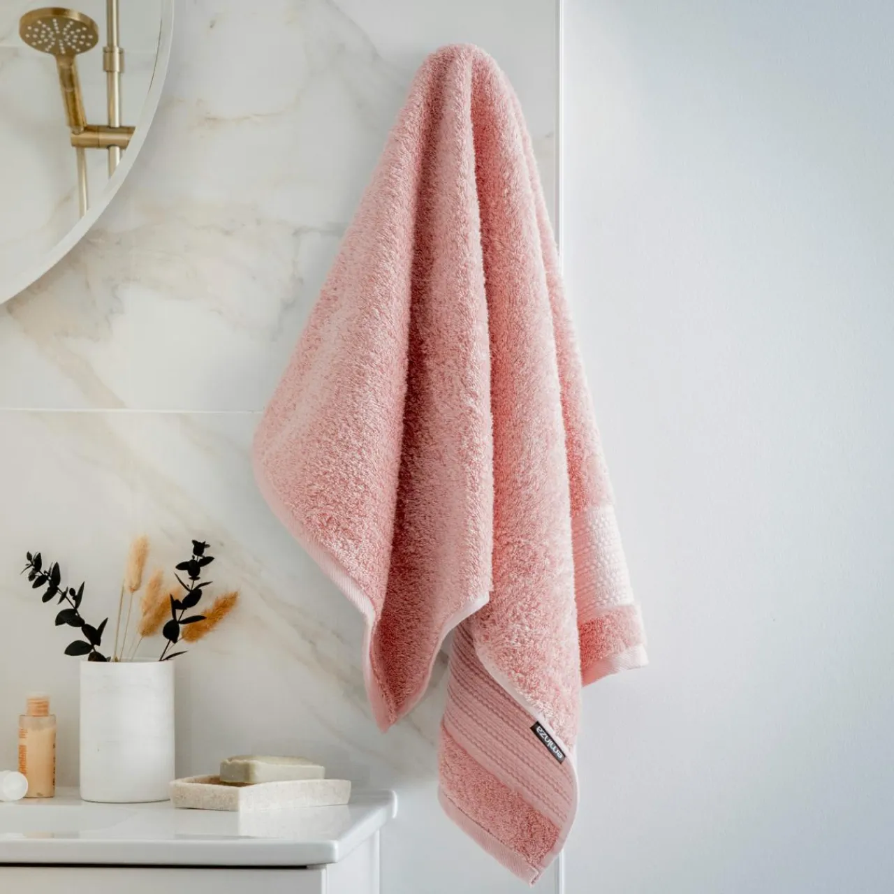 EMINZA Serviette de bain coton bio (50 x 90 cm) Méline Rose Pêche Hot