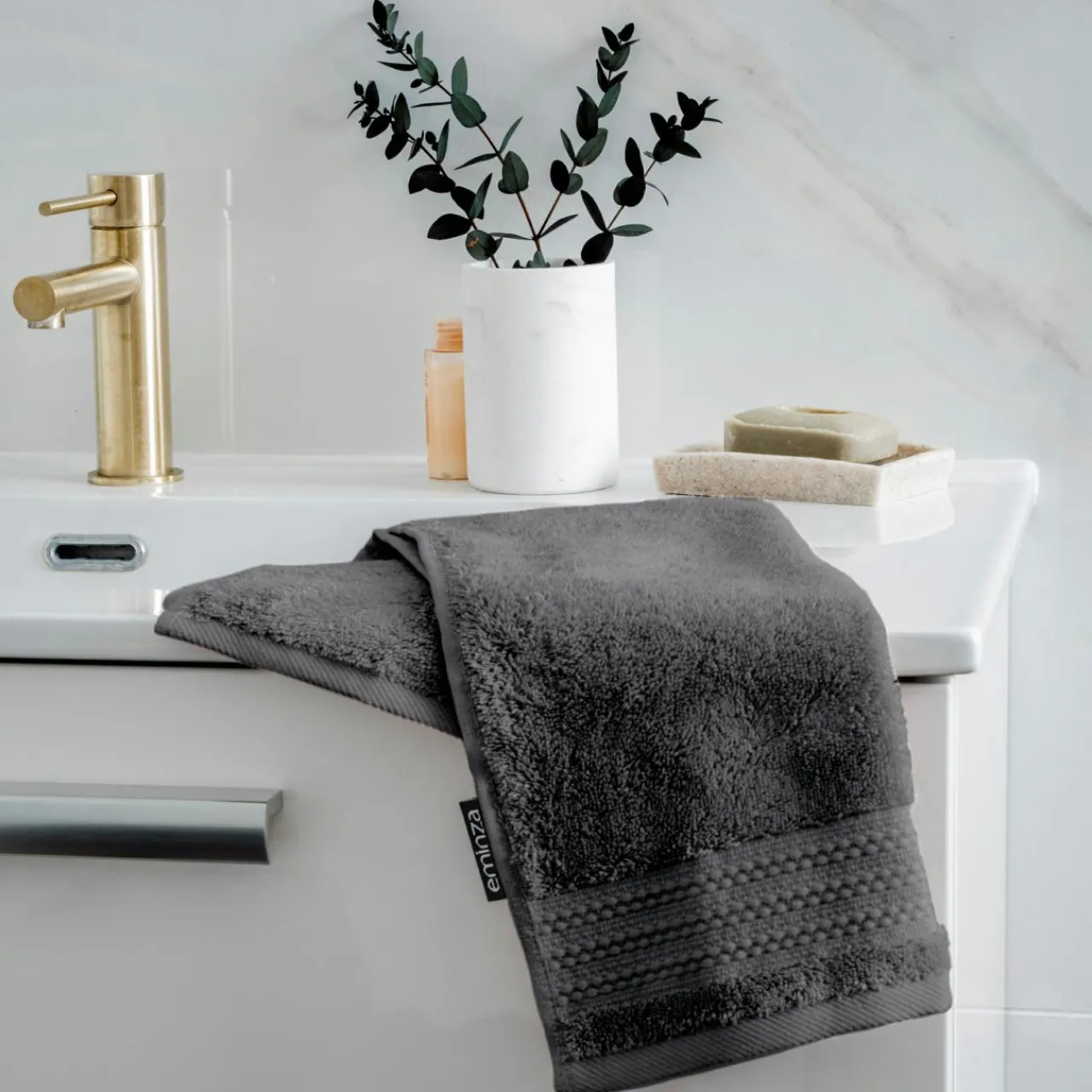 EMINZA Serviette de bain coton bio (30 x 50 cm) Méline Gris orage Gris foncé Hot