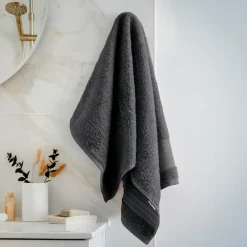 EMINZA Serviette de bain coton bio (50 x 90 cm) Méline Gris orage Gris foncé