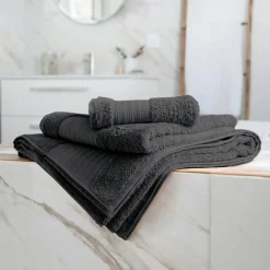 EMINZA Serviette de bain coton bio (50 x 90 cm) Méline Gris orage Gris foncé