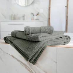 EMINZA Serviette de bain coton bio (90 x 150 cm) Méline Vert romarin Hot