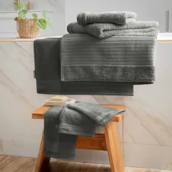 EMINZA Serviette de bain coton bio (90 x 150 cm) Méline Vert romarin Hot
