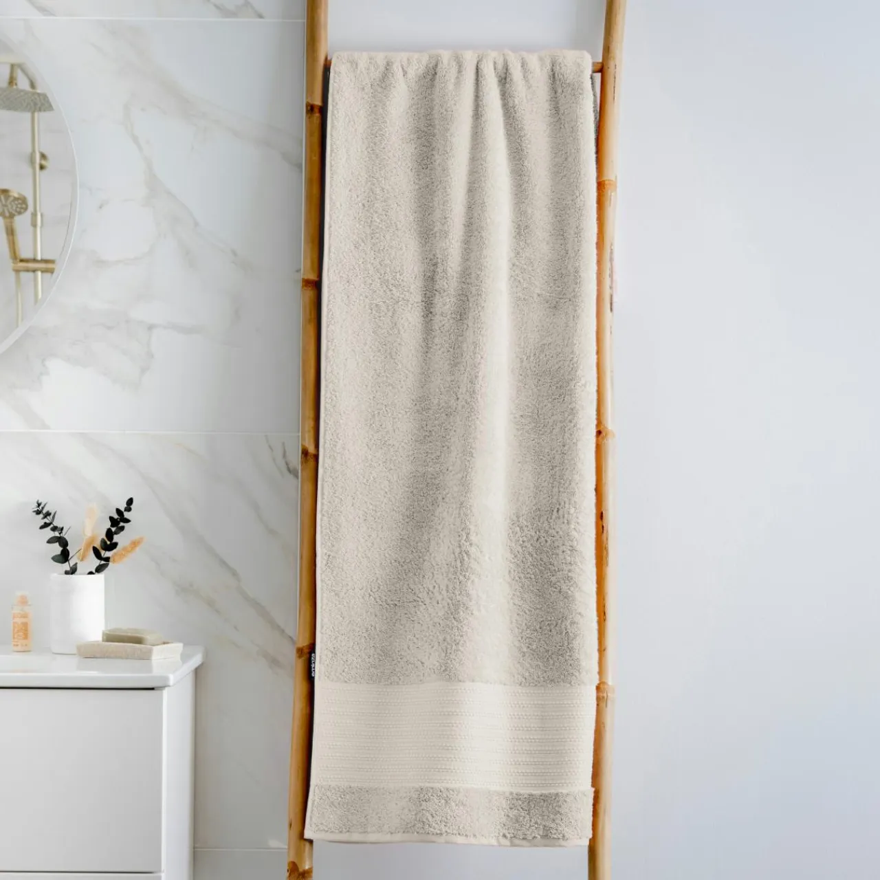 EMINZA Serviette de bain coton bio (90 x 150 cm) Méline pampa Beige Discount
