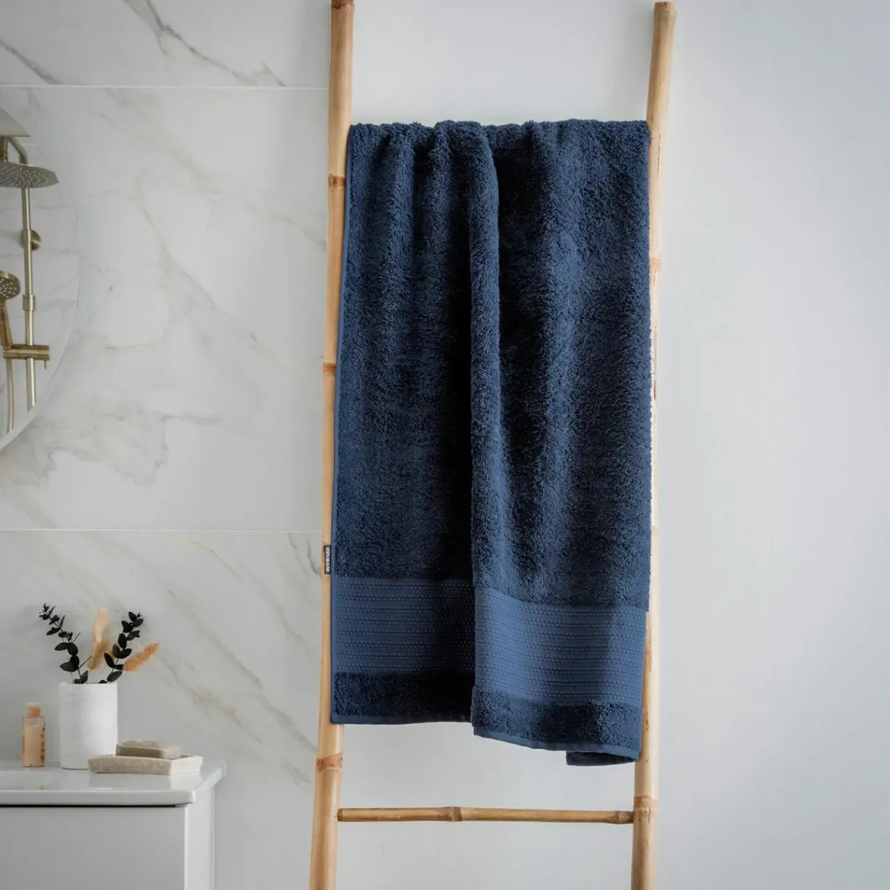 EMINZA Serviette de bain coton bio (70 x 130 cm) Méline Bleu nuit Outlet
