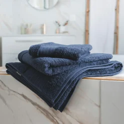 EMINZA Serviette de bain coton bio (70 x 130 cm) Méline Bleu nuit Outlet