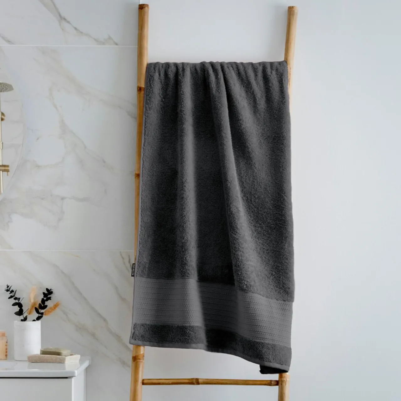 EMINZA Serviette de bain coton bio (70 x 130 cm) Méline Gris orage Gris foncé Online