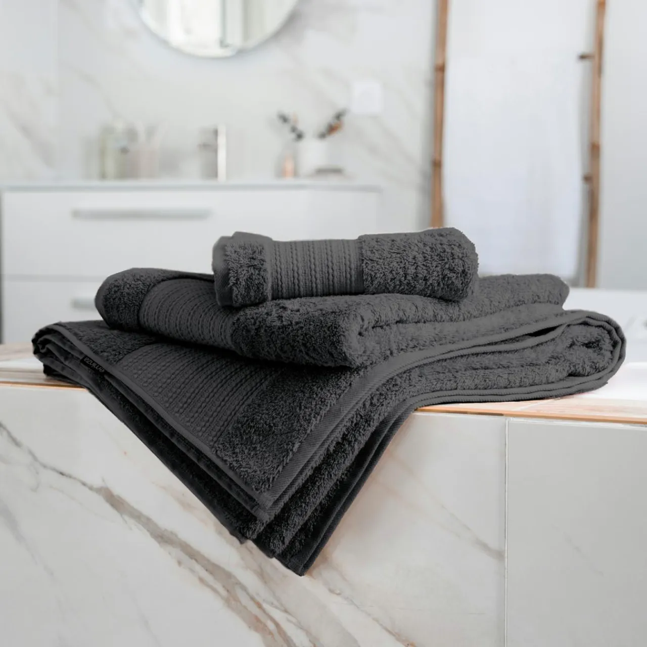 EMINZA Serviette de bain coton bio (70 x 130 cm) Méline Gris orage Gris foncé Online