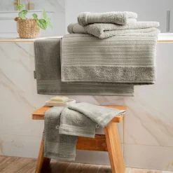 EMINZA Serviette de bain coton bio (30 x 50 cm) Méline argile Gris Outlet