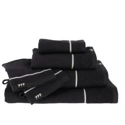 TENDANCE Serviette de bain coton nid d'abeille (70 x 130 cm) Japandi Noir Discount