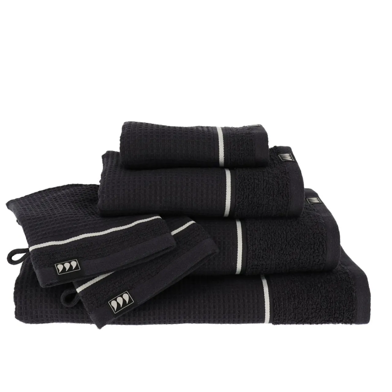 TENDANCE Serviette de bain coton nid d'abeille (90 x 150 cm) Japandi Noir Outlet