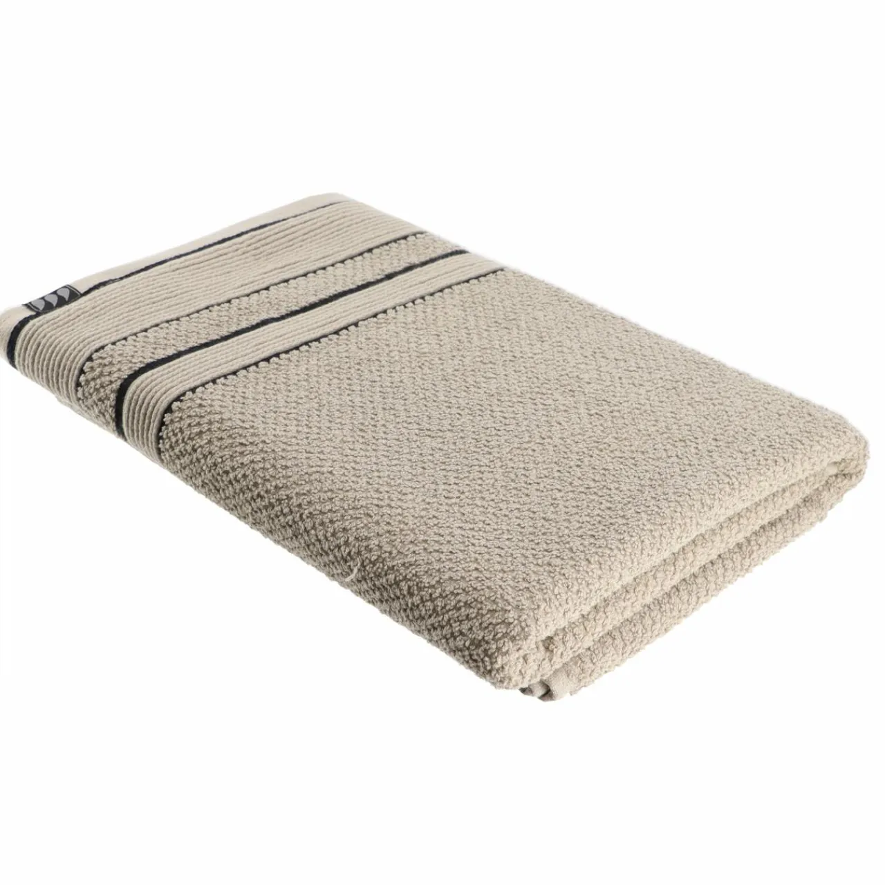 TENDANCE Serviette de bain coton (70 x 130 cm) Black Line / noir Gris ficelle