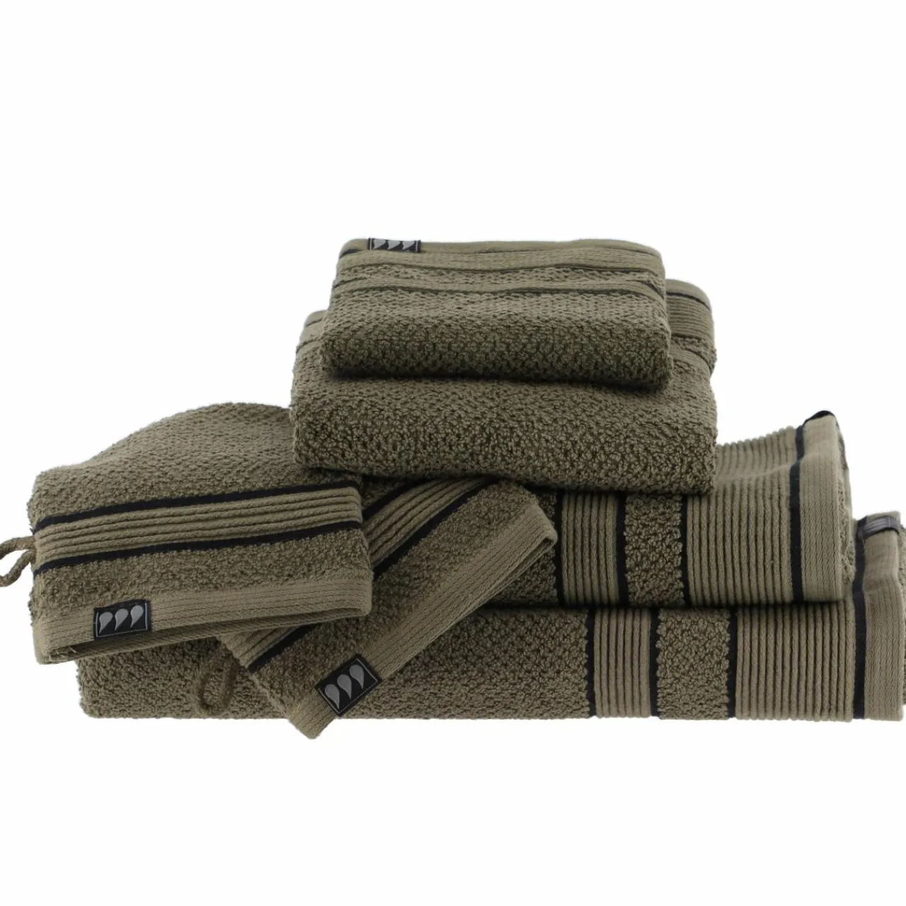 TENDANCE Serviette de bain coton (50 x 90 cm) Black Line / noir Vert kaki Discount