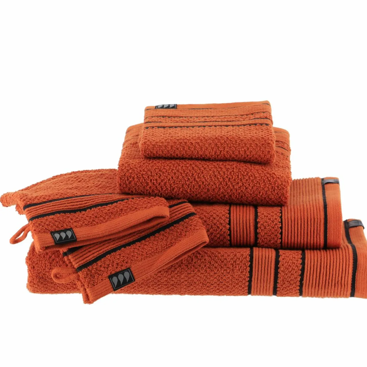 TENDANCE Serviette de bain coton (30 x 50 cm) Black Line / noir Terracotta Clearance