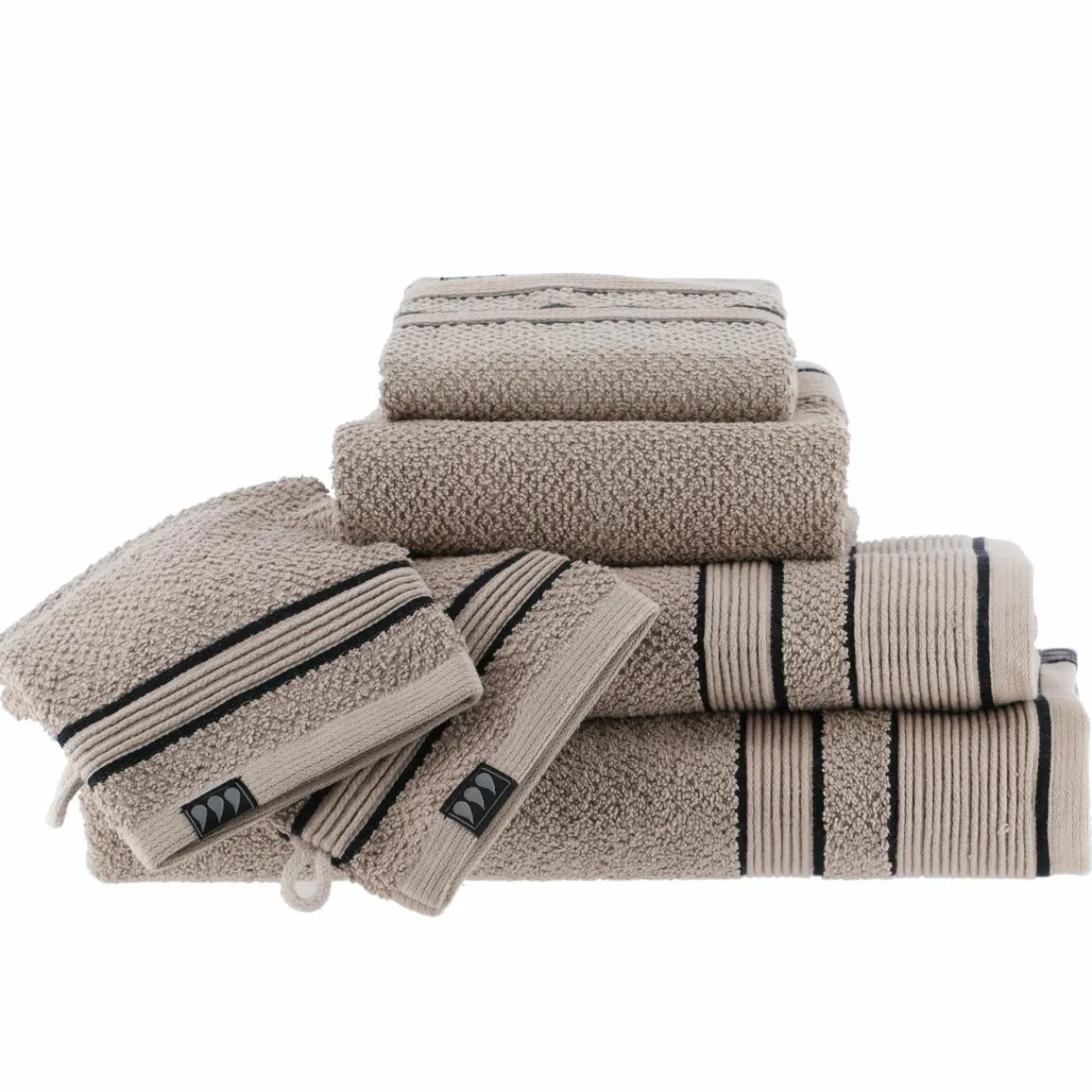 TENDANCE Serviette de bain coton (50 x 90 cm) Black Line / noir Gris ficelle Hot