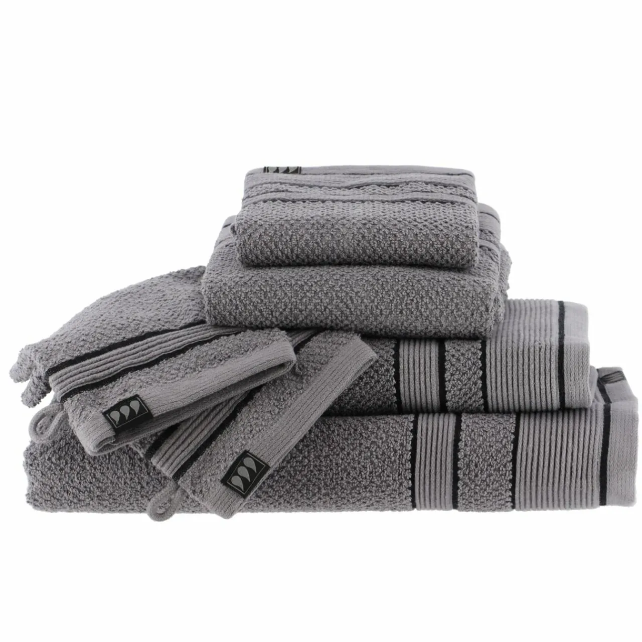TENDANCE Serviette de bain coton (30 x 50 cm) Black Line / noir Gris Outlet